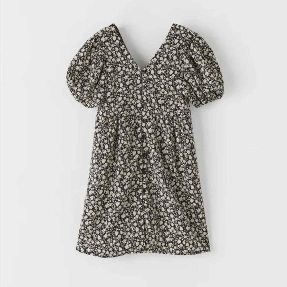 Zara‎ | Puff Shoulder Floral Button Dress